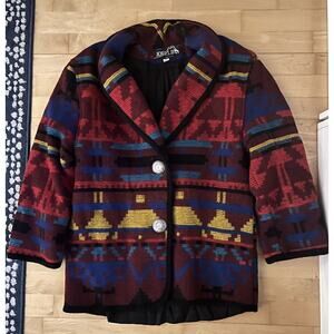 VTG 90s Southwestern Aztec Tribal Equestrian Western Navajo Wool Coat USA S
